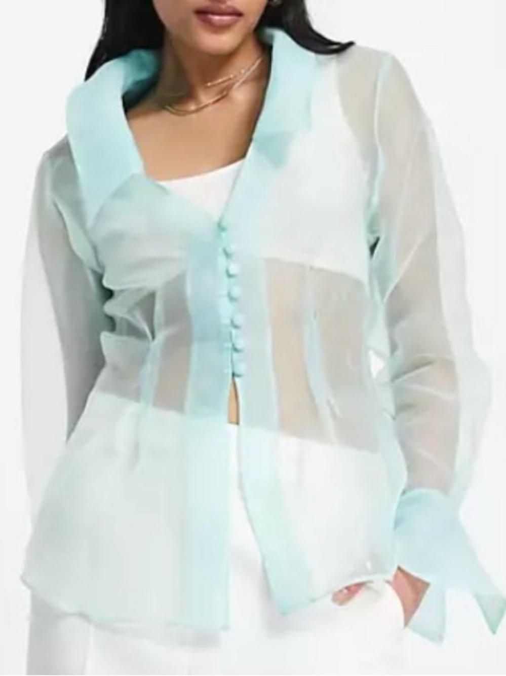 ASOS Sheer Button-Down Shirt in Light Aqua